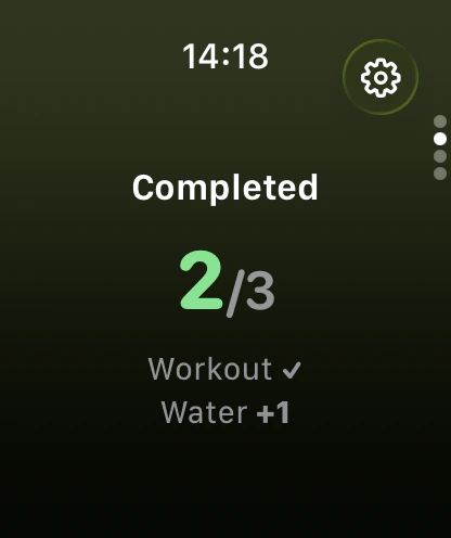Completed: 2 of 3 goals, Workout and Water