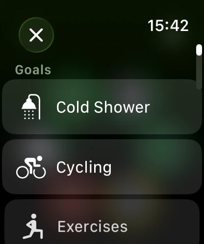Habits to add as goals: Cold Shower, Cycling, Exercises