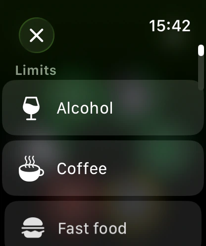 Habits to add as limits: Alcohol, Coffee, Fast food
